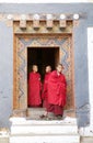 Buddhist monks at the Trongsa Dzong, Trongsa, Bhutan Royalty Free Stock Photo