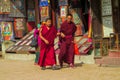 Buddhist monks on the street in Kathmandu, Nepal