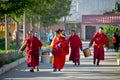 Buddhist monks walking in Ulaanbaatar, Mongolia