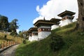 buddhist monument (druk wangyal chortens) at dochula pass between thimphu and gangtey (bhutan) Royalty Free Stock Photo