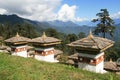 buddhist monument (druk wangyal chortens) at dochula pass between thimphu and gangtey (bhutan) Royalty Free Stock Photo