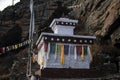 White buddhist stupa with prayer flags Royalty Free Stock Photo