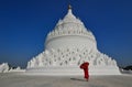 A Buddhist novice monk at white temple Royalty Free Stock Photo
