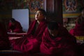 Buddhist novice monks attempt to learn and recite , Bhutan