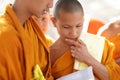 Buddhist novices studying in Luang Prabang, Laos. Royalty Free Stock Photo