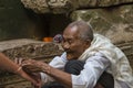 Buddhist nun in temple, Angkor Wat, Cambodia Royalty Free Stock Photo