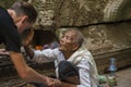 Buddhist nun in temple, Angkor Wat, Cambodia Royalty Free Stock Photo