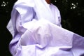 Buddhist Nun woman or woman priest in white cloth buddhism to practice meditation.