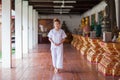 Buddhist Nuns meditation walking on the temple of thailand Royalty Free Stock Photo