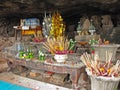 Buddhist offering at Wat Phu Temple