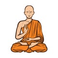 Buddhist in orange robe. Buddha, Buddhism concept. Cartoon vector illustration