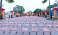 Buddhist party came prepared with hundreds candles lined Buddhists seat