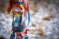 The Buddhist pray on sacred pillars Royalty Free Stock Photo