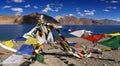 Buddhist prayer flags flying at Pangong Lake, Ladakh, India Royalty Free Stock Photo