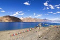 Buddhist prayer flags flying at Pangong Lake, Ladakh, India Royalty Free Stock Photo