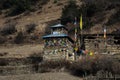 Buddhist prayer flags stone monument, Upper Pisang