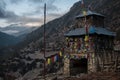 Buddhist prayer flags stone monument, Upper Pisang