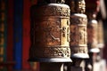 buddhist prayer wheel in close view Royalty Free Stock Photo