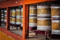 Buddhist prayer wheels in Hemis monstery, Ladakh Royalty Free Stock Photo