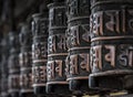 Buddhist prayer wheels at Swayambhunath Monkey temple - Kathmandu, Nepal Royalty Free Stock Photo