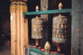 Buddhist prayer wheels in Trongsa Dzong, Bumthang, Bhutan Royalty Free Stock Photo