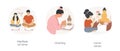 Buddhist daily rituals isolated cartoon vector illustration set. Royalty Free Stock Photo