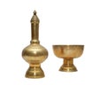 Buddhist`s Grail, brass ewer container pour water isolated on white background. Royalty Free Stock Photo