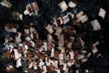 Buddhist sacred cave ceiling covered by money donated