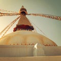 Buddhist shrine Boudhanath Stupa - vinatge filter. Royalty Free Stock Photo