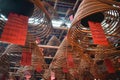 Buddhist spiral scented sticks in the Man Mo Temple in Hong Kong China