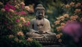 Buddhist statue meditates in tranquil lotus position generated by AI