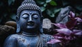 Buddhist statue meditating in ancient tranquil nature generated by AI