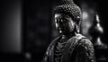 Buddhist statue meditating in black and white, symbol of spirituality generated by AI