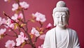 Buddhist statue meditating in nature, symbolizing spirituality generated by AI