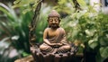 Buddhist statue meditating outdoors, symbolizing peace and harmony generated by AI