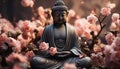 Buddhist statue meditating, symbol of peace in ancient Japanese culture generated by AI