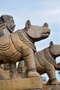 Buddhist stone statues in Bhaktapur, Nepal Royalty Free Stock Photo