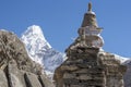 Buddhist stupa and Ama Dablam summit in Khumbu region Royalty Free Stock Photo