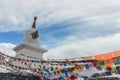 Buddhist Stupa with prayer flags on snow mountain Royalty Free Stock Photo