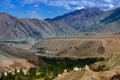 Buddhist Stupa, mound-like or hemispherical structure containing relics , used as a place of meditation. Green trees and Himalayan Royalty Free Stock Photo