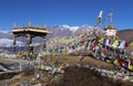 Buddhist Stupa Prayer Flags Nepal Himalaya Mountains Scenic Landscape Annapurna Circuit Hiking Trek Royalty Free Stock Photo