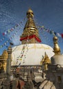 Buddhist Stupa Prayer Flags Swayambhunath Monkey Temple Kathmandu Nepal