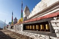 Buddhist stupa with prayer flags and wheels Khumbu Royalty Free Stock Photo