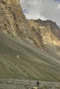 A buddhist stupa is in slope of Rocky mountains in Darcha-Padum road, Ladakh.