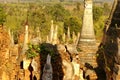 Buddhist stupas on the bank of the Irawaddy River