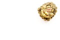 Buddhist symbol. Oriental three legged toad with gold coins on white background top view space for text