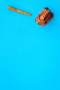 Buddhist symbol. Oriental wooden frog on blue background top view space for text