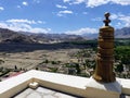 Buddhist symbol of a terrace of a monastery in Ladakh, India.