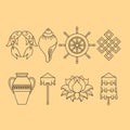 Buddhist symbolism, The 8 Auspicious Symbols of Buddhism, Right-coiled White Conch, Precious Umbrella, Victory Banner, Golden Fish