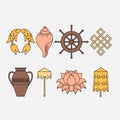 Buddhist symbolism, The 8 Auspicious Symbols of Buddhism, Right-coiled White Conch, Precious Umbrella, Victory Banner, Golden Fish